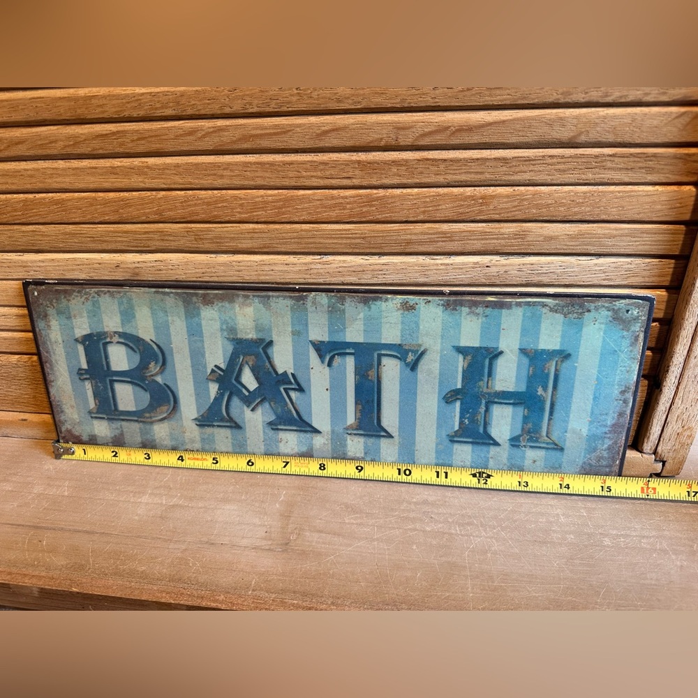 Rustic Blue Striped Bath Sign - Picture 4 of 5